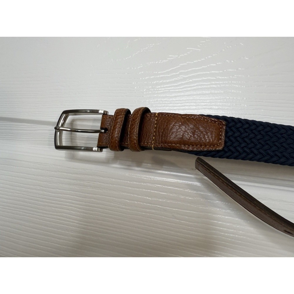 Torino USA Brown Heavy Full Grain Leather Blue Paracord Stretch Woven Belt 38